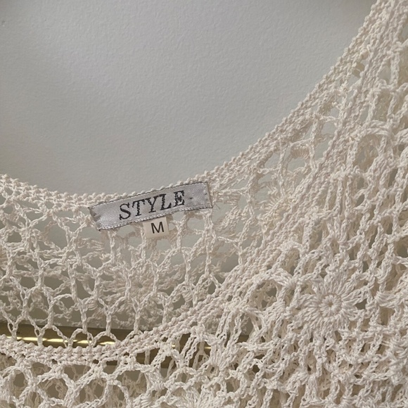 Style Handmade Womens Ivory Crochet Layered Summer Cotton Short Sleeves Top Sz M - Picture 6 of 8